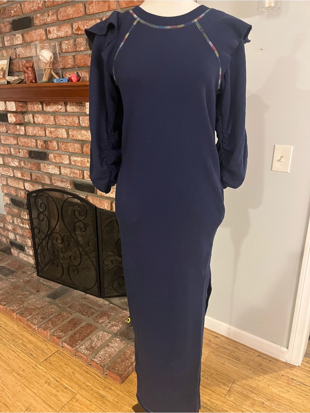 Something Navy NWT $135 Navy Maxi Dress with Ruffle Shoulders